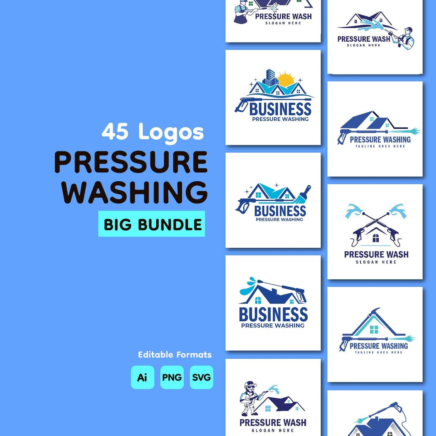 45 Pressure Washing Logo Bundle for Small Business