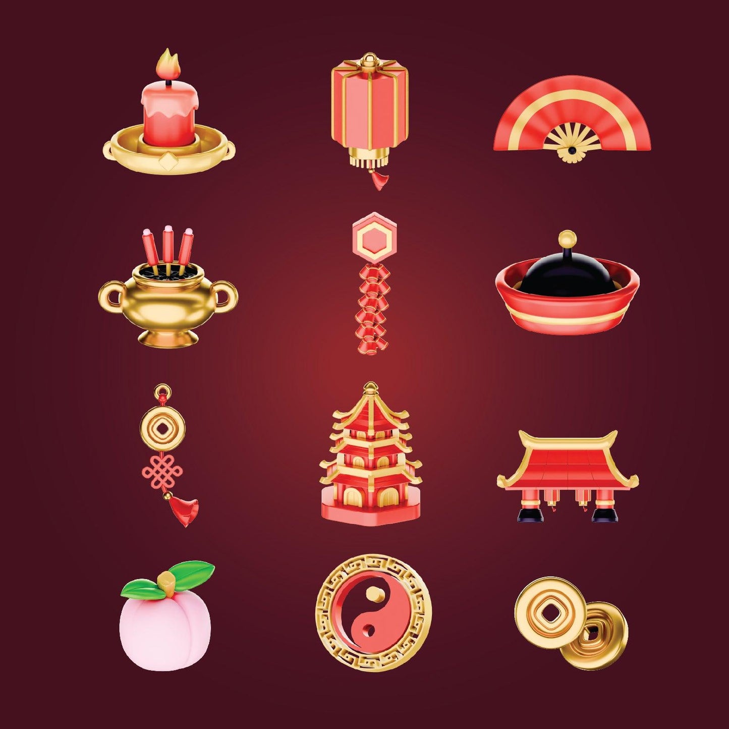 Chinese Culture 3d Icons Pack