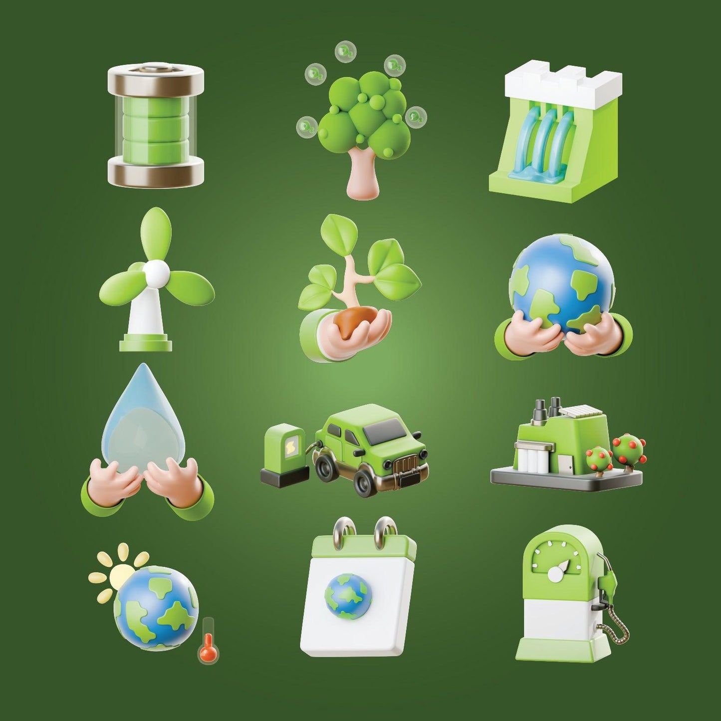 Renewable Energy 3d Icons Pack