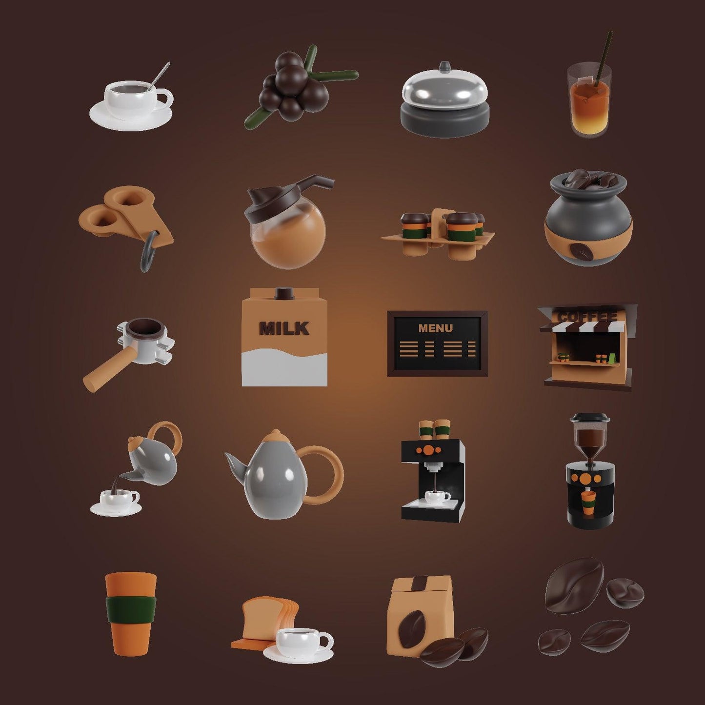 Modern Coffee Cafe 3d Icons Pack