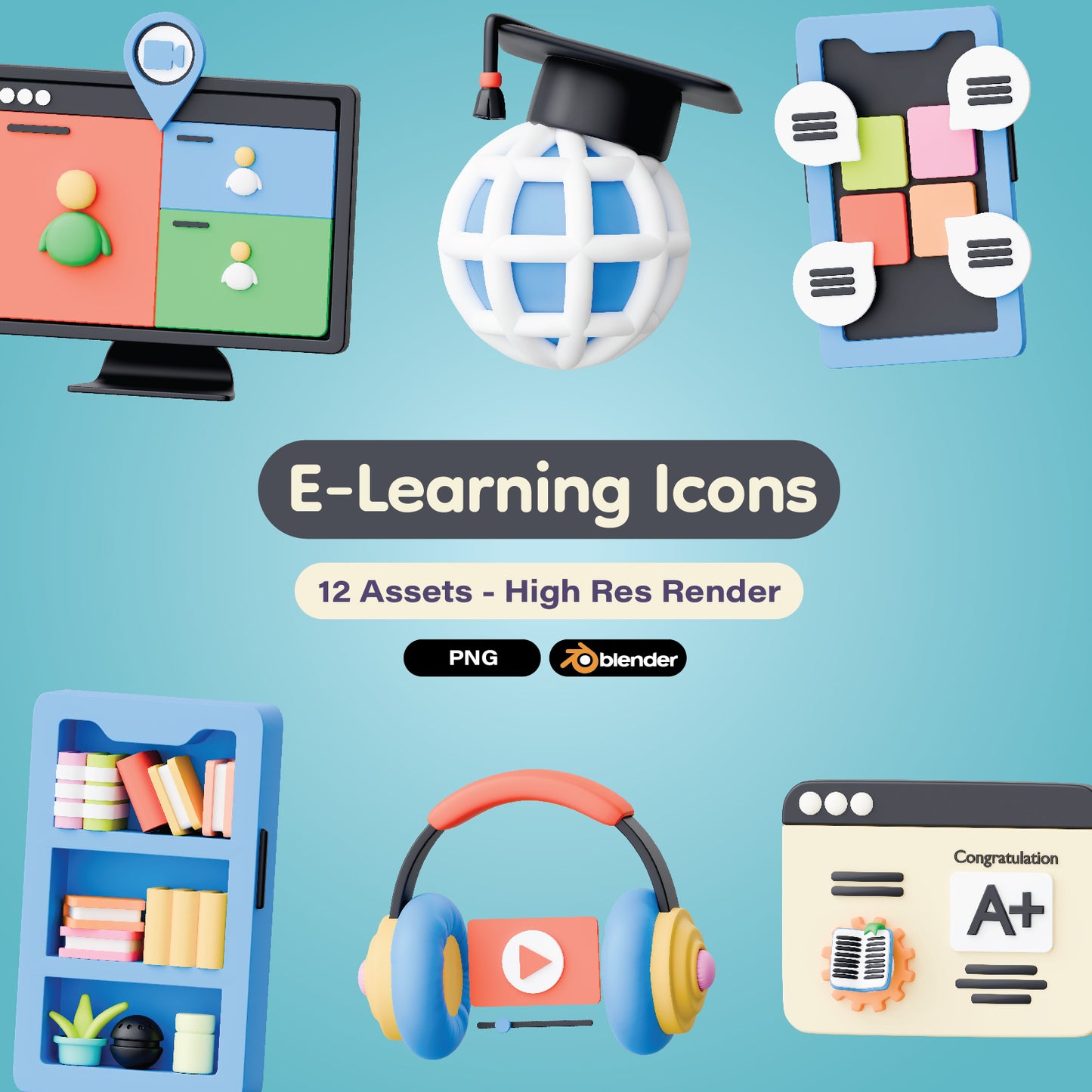 E-Learning 3d Icons Pack