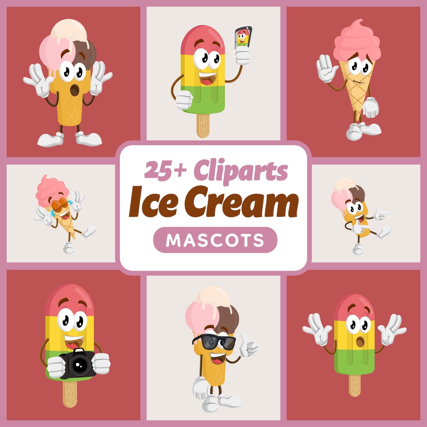 Cute Ice Cream Mascot Illustration Bundle