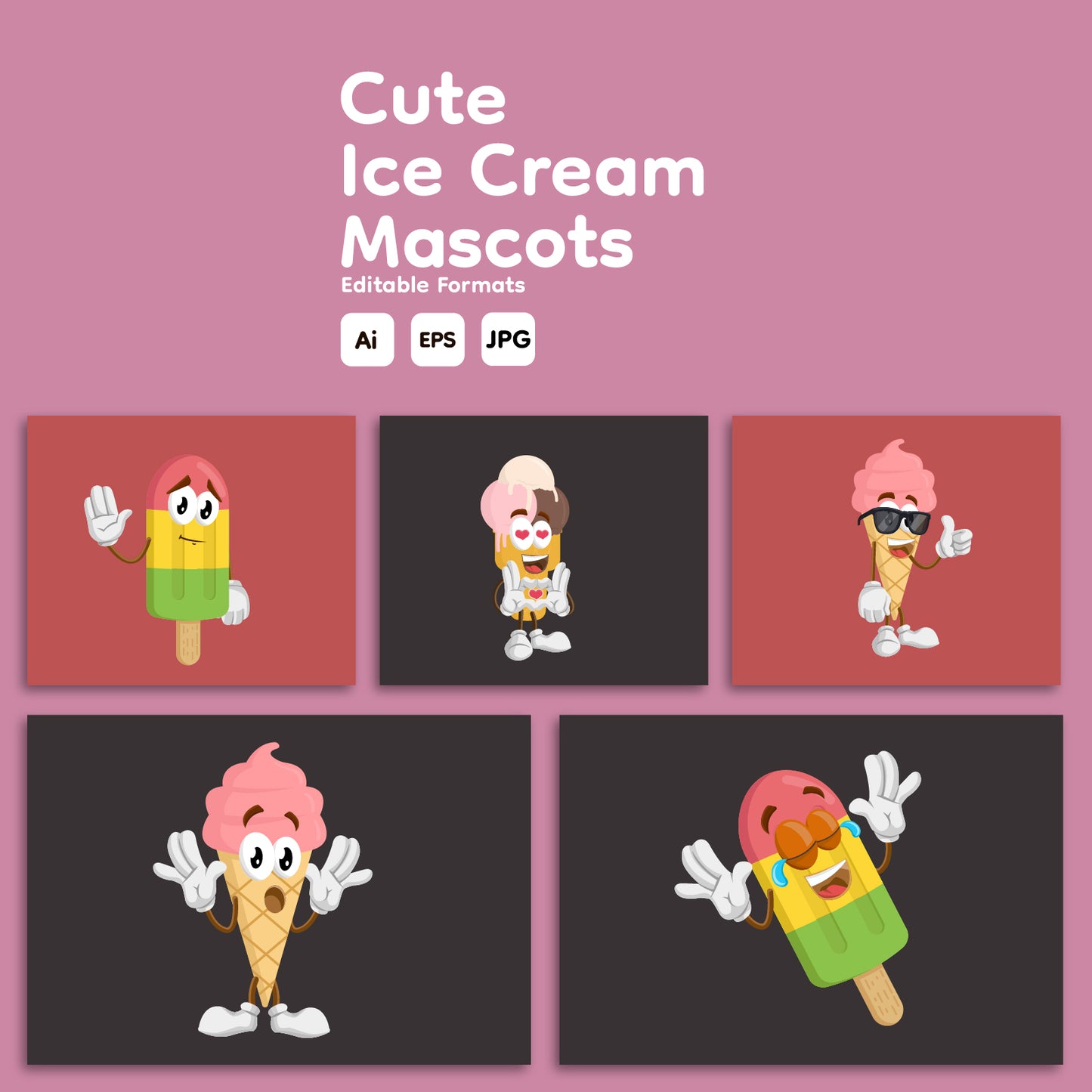 Cute Ice Cream Mascot Illustration Bundle