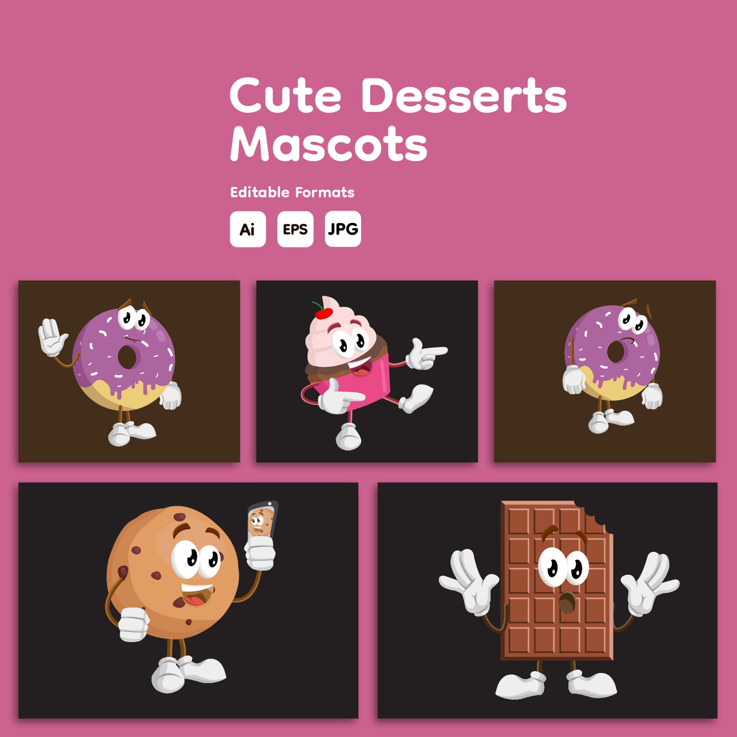 Cute Dessert Mascots Illustration Bundle