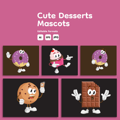 Cute Dessert Mascots Illustration Bundle