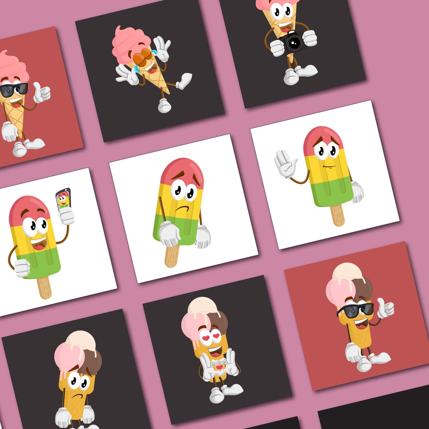 Cute Ice Cream Mascot Illustration Bundle