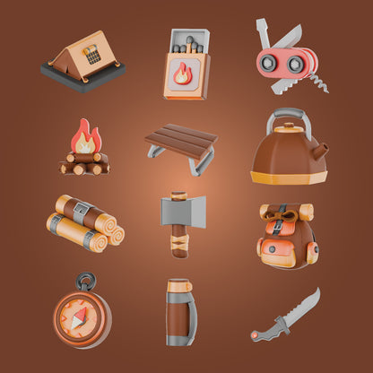 Camping Adventure 3d Icons Pack