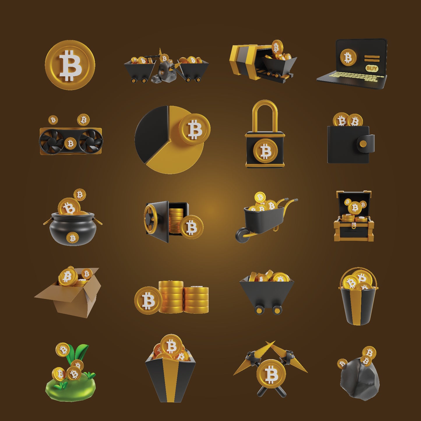 Bitcoin Mining 3d Icons Pack