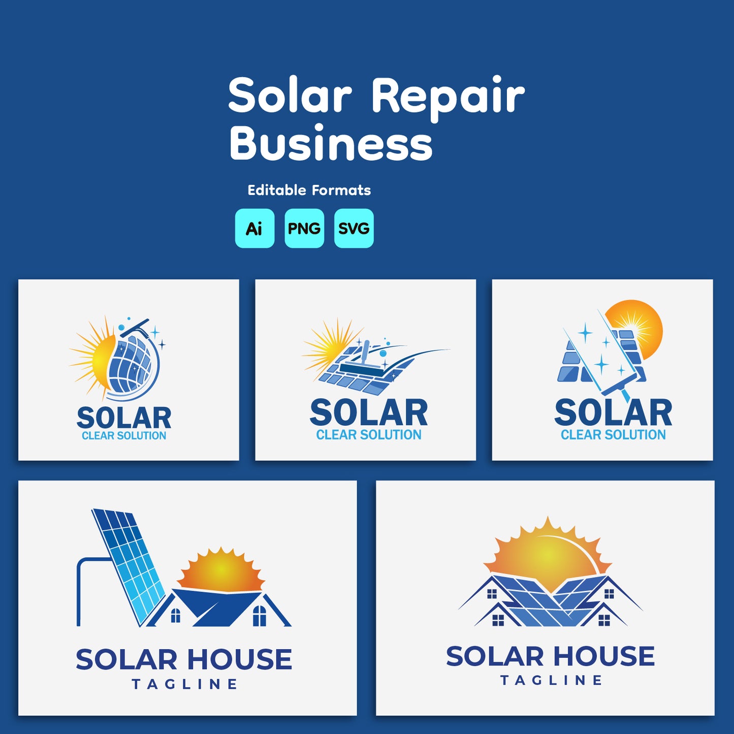 Solar House Repair Logo Bundle